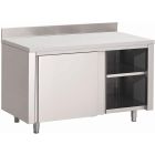 Gastro M RVS werktafel met schuifdeuren en achteropstand 88x150x70cm