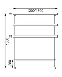 Vogue RVS werktafel met wandplanken 180cm