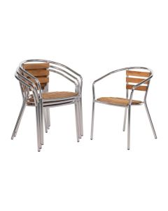 Bolero aluminium en essenhouten stoelen met armleuning (4 stuks)