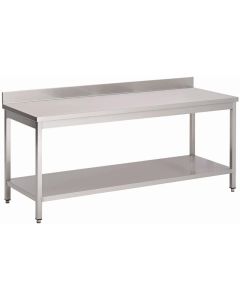 Gastro M RVS werktafel met onderblad en achteropstand 88x120x70cm