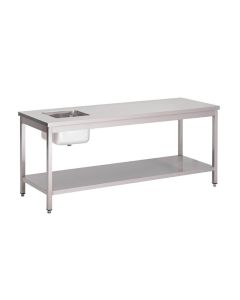 Gastro M RVS werktafel met spoelbak rechts en onderblad 85x160x70cm