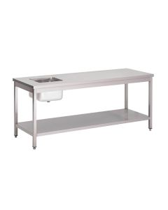 Gastro M RVS werktafel met spoelbak rechts en onderblad 85x200x70cm