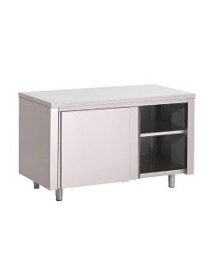 Gastro M RVS werktafel met schuifdeuren 88x120x70cm