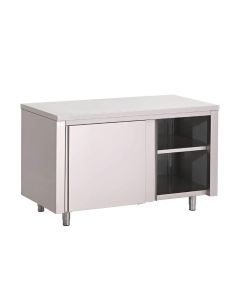 Gastro M RVS werktafel met schuifdeuren 88x150x70cm