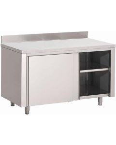 Gastro M RVS werktafel met schuifdeuren en achteropstand 88x100x70cm