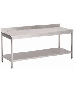 Gastro M RVS werktafel met onderblad en achteropstand 85x140x70cm