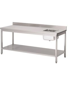 Gastro M RVS werktafel met spoelbak rechts en achteropstand 85x140x70cm