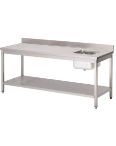 Gastro M RVS werktafel met spoelbak rechts en achteropstand 85x200x70cm