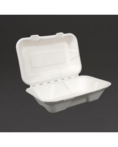 Vegware composteerbare bagasse voedseldozen met scharnierdeksel 22,8cm